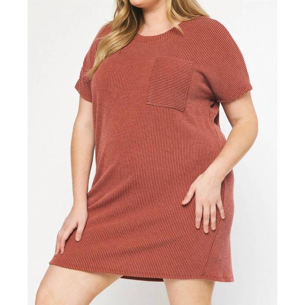 NEW ENTRO ribbed mini dress - plus in rust - Picture 3 of 4